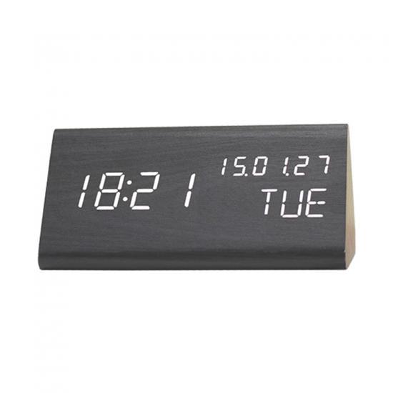 Triangle shape voice controlled wooden alarm clock