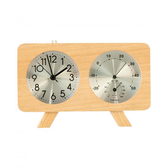 wooden silent quartz desk clock with backlight